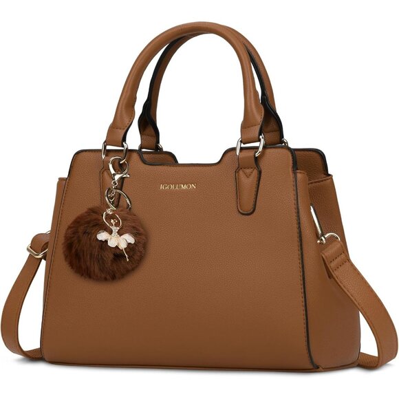 Womens Brown PU leather Top-Handle Waterproof Anti Theft Leather Purses Handbag - Picture 7 of 7